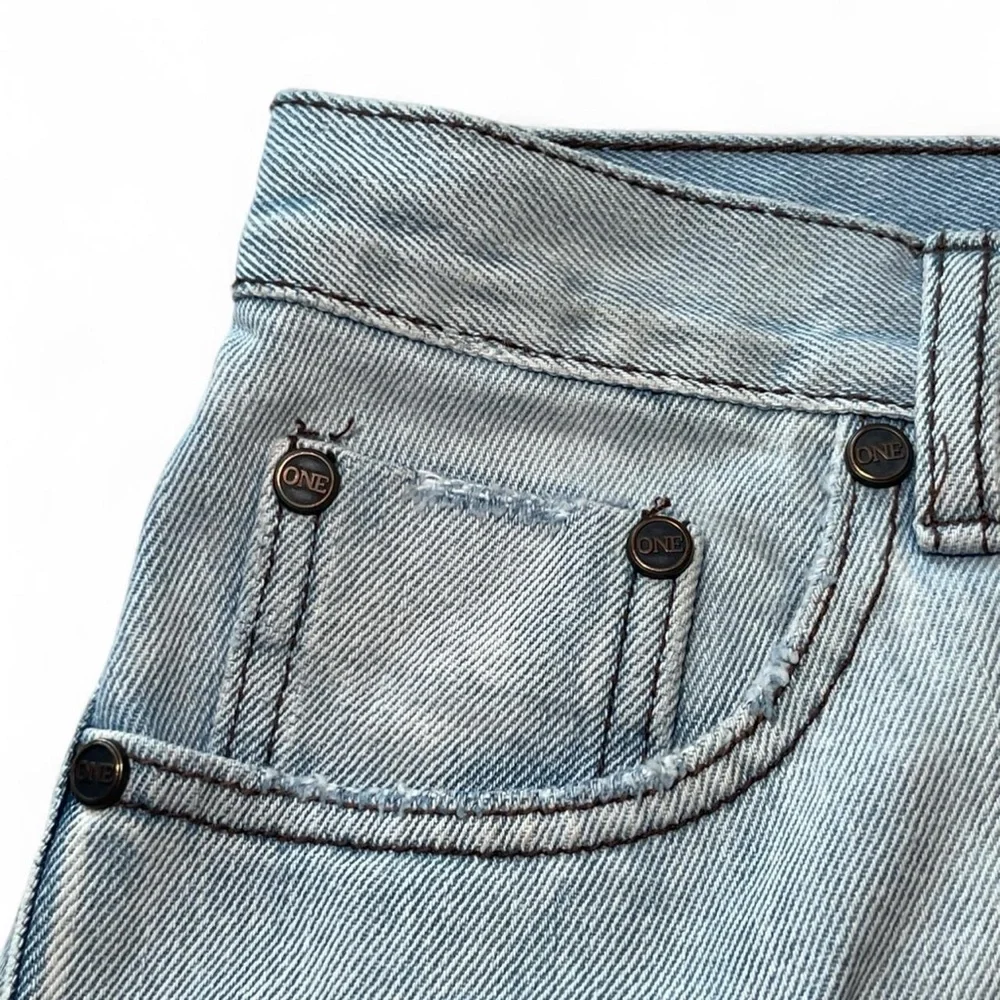 One Teaspoon Junkyard Handmade Distressed Low Waist Denim Mini Skirt Blue Sz 26
